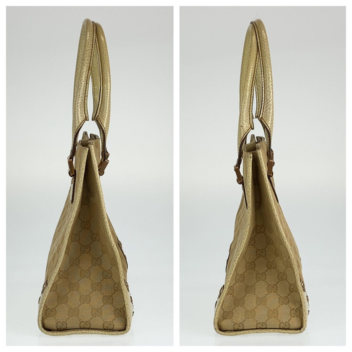 GUCCI Tote Bag 214397 Canvas, Leather Beige Ivory Gold Metal Tote Bag Shoulder Bag GG canvas Women Used