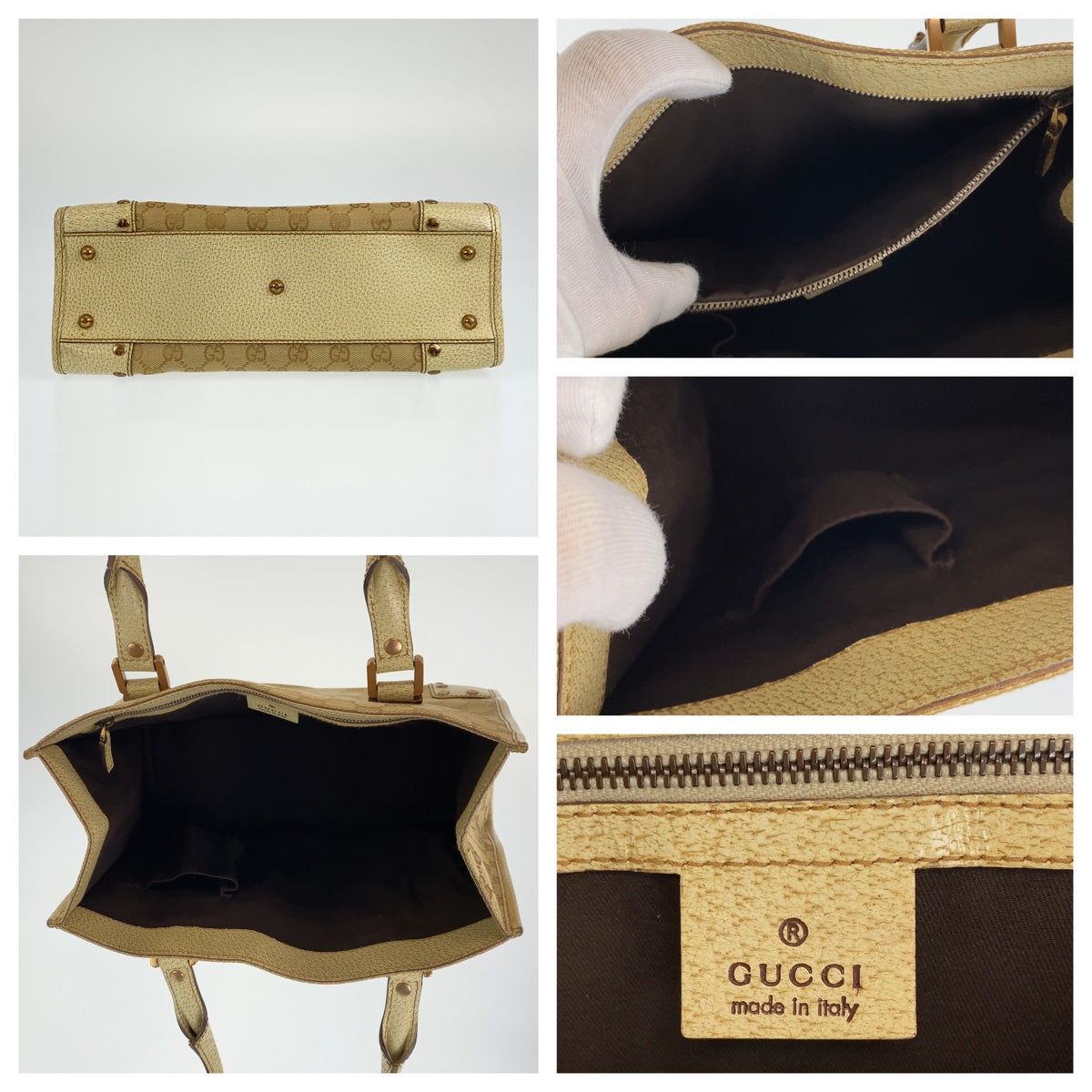 GUCCI Tote Bag 214397 Canvas, Leather Beige Ivory Gold Metal Tote Bag Shoulder Bag GG canvas Women Used