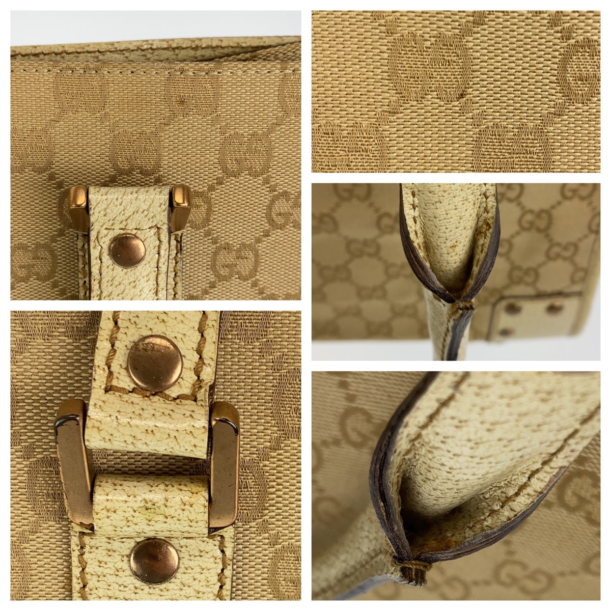GUCCI Tote Bag 214397 Canvas, Leather Beige Ivory Gold Metal Tote Bag Shoulder Bag GG canvas Women Used