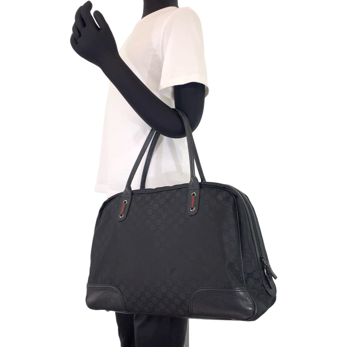 GUCCI Shoulder Bag 293595 Nylon Black black Shoulder Bag Tote Bag Boston Duffel bag Unisex Sherry line GG canvas Women Used