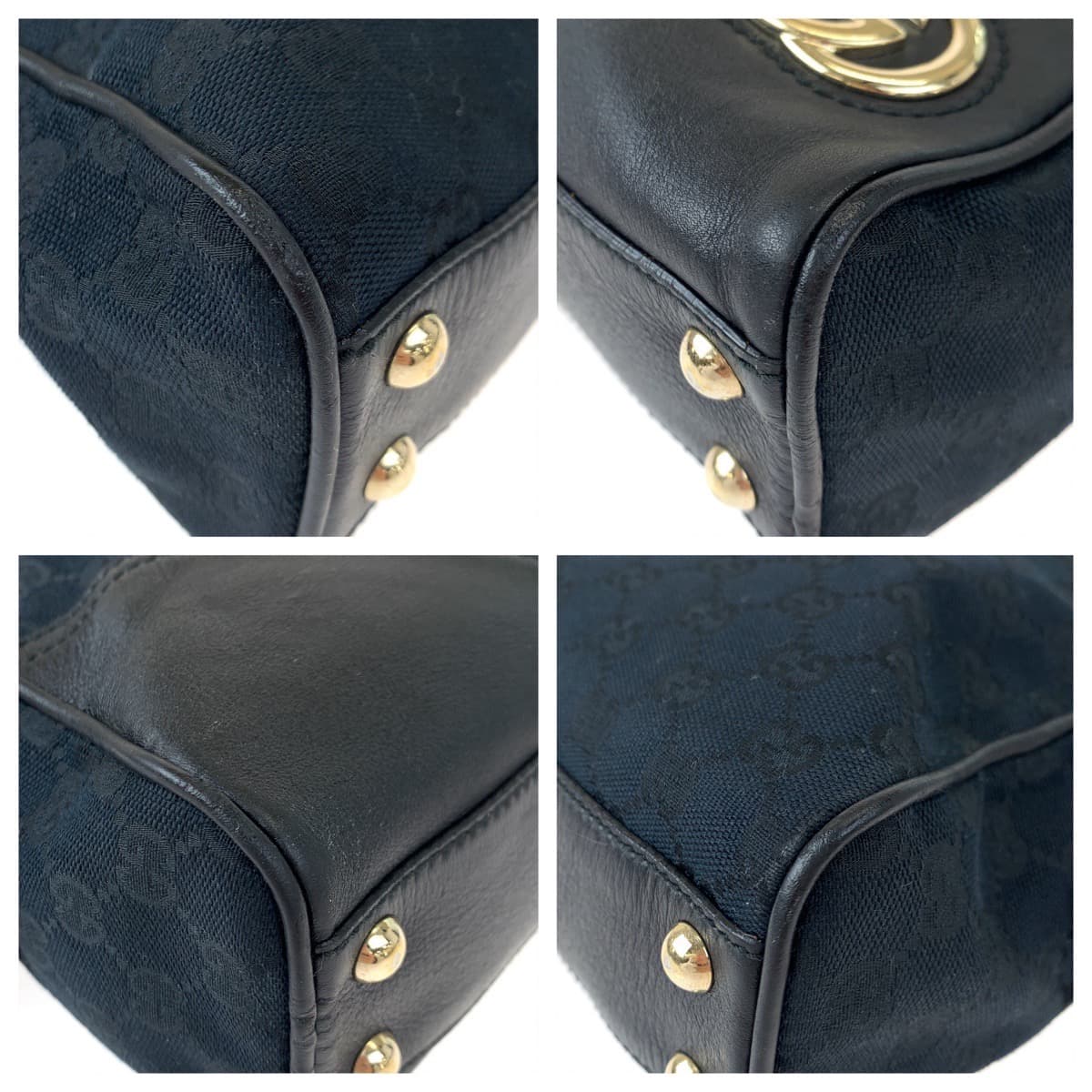 GUCCI Tote Bag 169971 GG canvas, leather Black GoldMetal Tote Bag handbag Newbrit Interlocking Medium Shelly Women Used