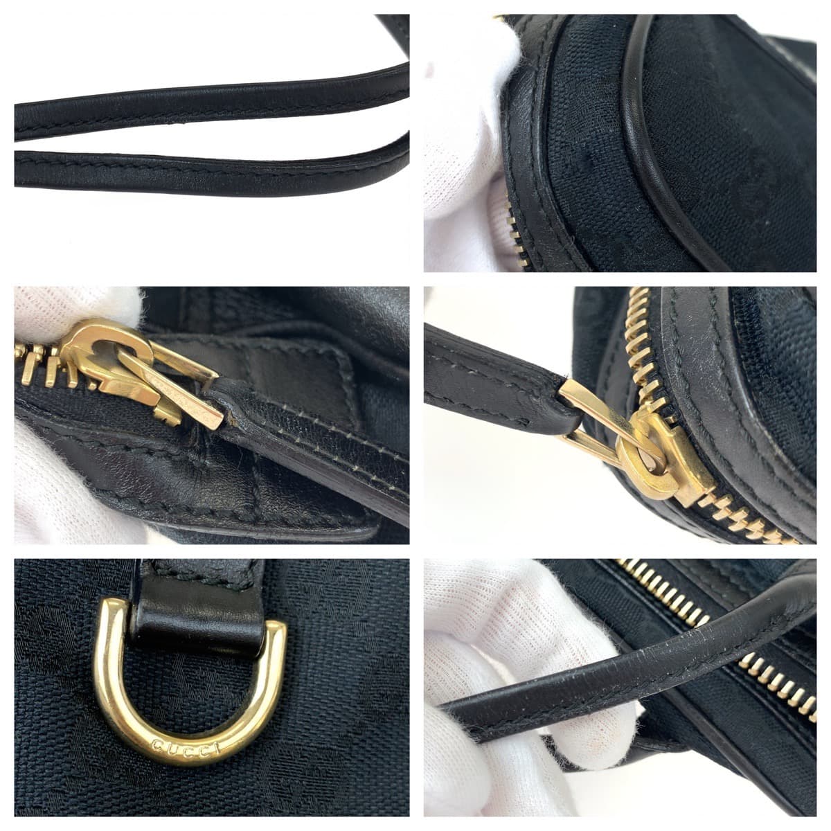 GUCCI Tote Bag 169971 GG canvas, leather Black GoldMetal Tote Bag handbag Newbrit Interlocking Medium Shelly Women Used