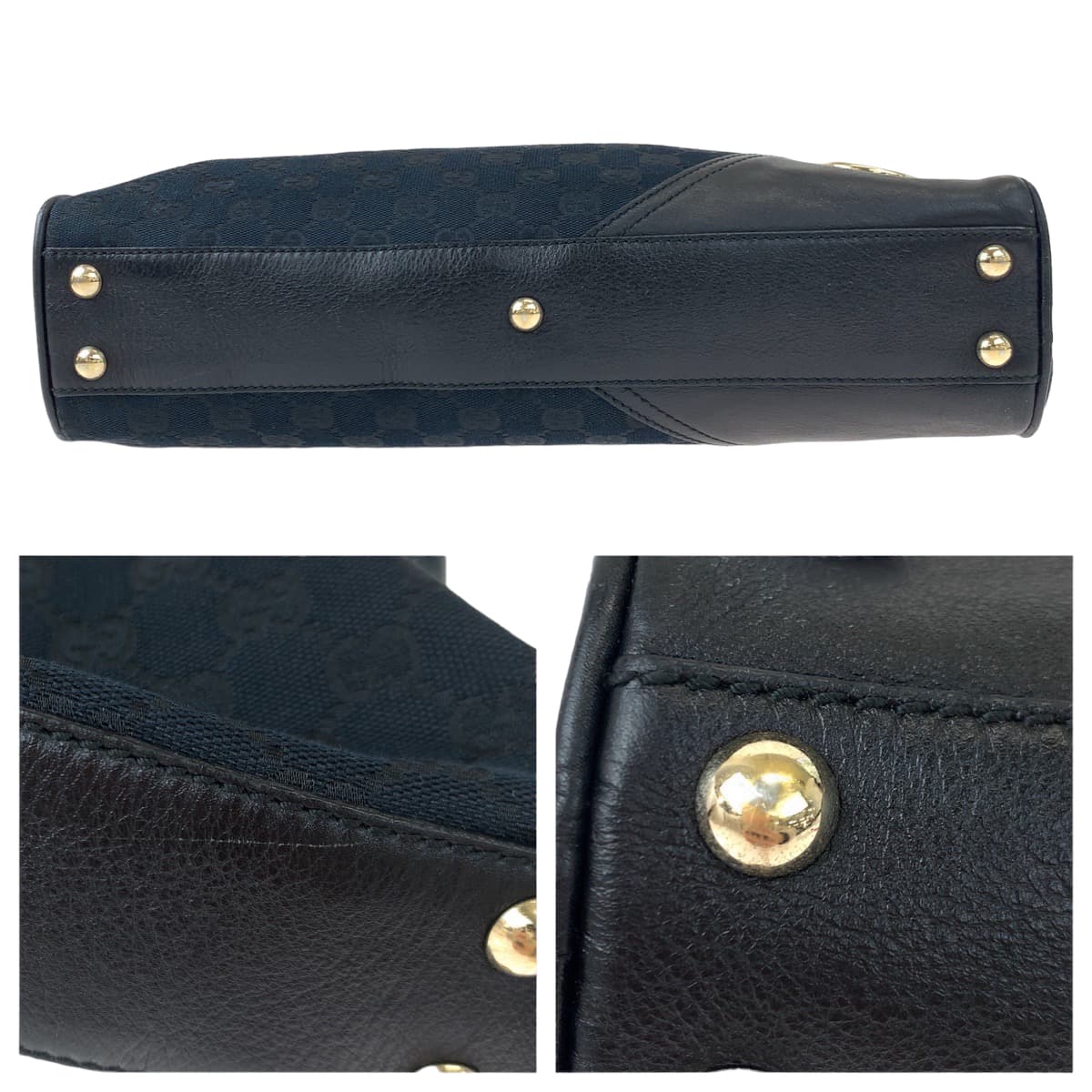 GUCCI Tote Bag 169971 GG canvas, leather Black GoldMetal Tote Bag handbag Newbrit Interlocking Medium Shelly Women Used