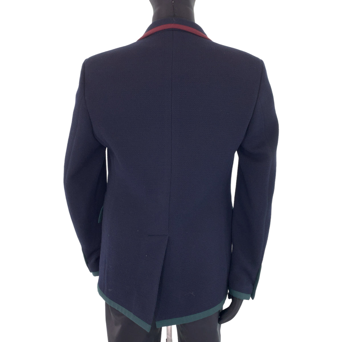 GUCCI tailored jacket 502525 wool Navy green red tailored jacket logo emblem button mens 48 Used