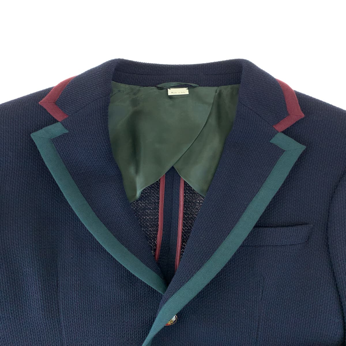 GUCCI tailored jacket 502525 wool Navy green red tailored jacket logo emblem button mens 48 Used