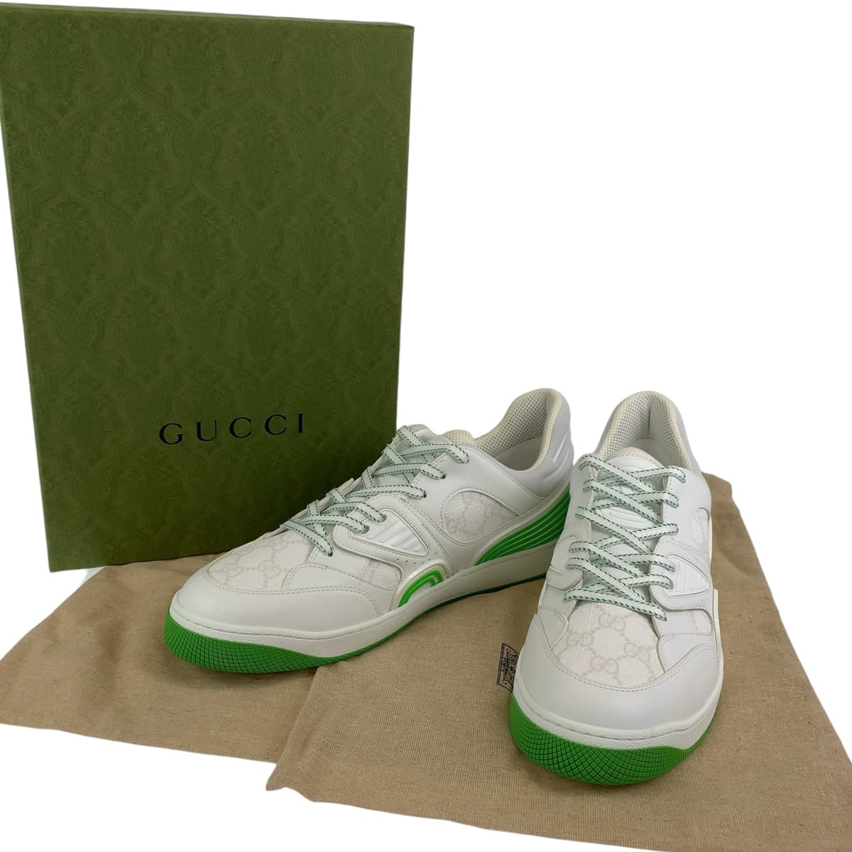 GUCCI sneakers 700290 leather White green Sneakers basketball shoes Basket GG pattern mens 11 Used