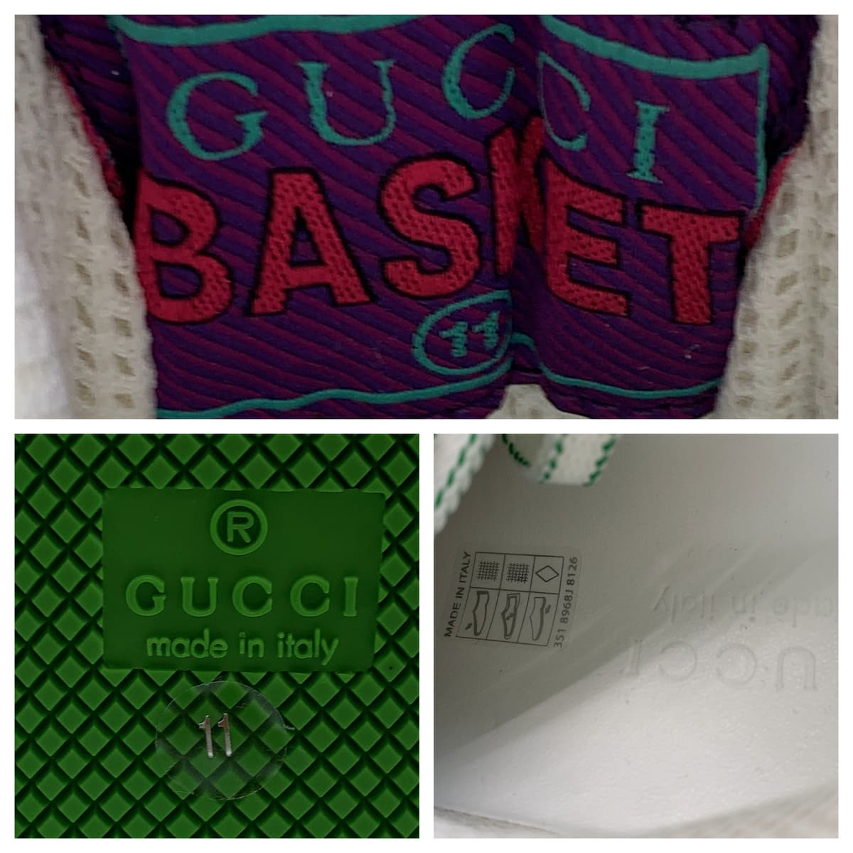 GUCCI sneakers 700290 leather White green Sneakers basketball shoes Basket GG pattern mens 11 Used