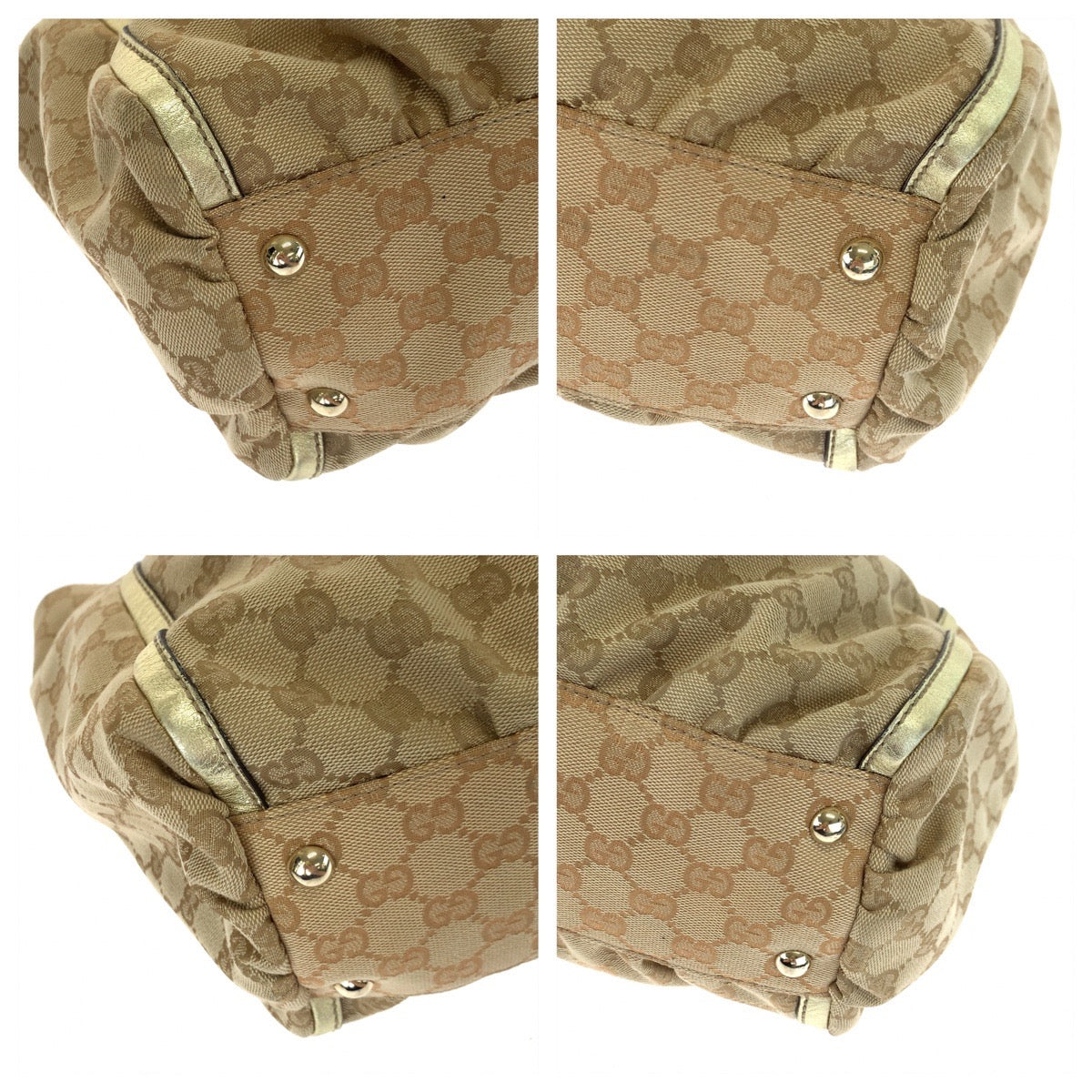 GUCCI Tote Bag 190248 GG canvas, leather Beige Gold GoldMetal Tote Bag Shoulder Bag Handbag Abbey Women Used