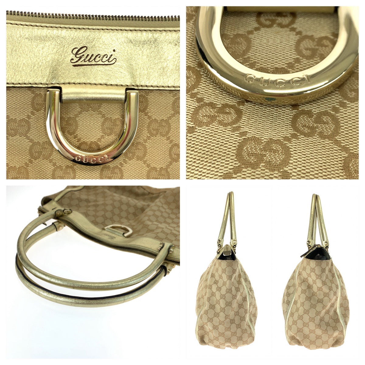GUCCI Tote Bag 190248 GG canvas, leather Beige Gold GoldMetal Tote Bag Shoulder Bag Handbag Abbey Women Used