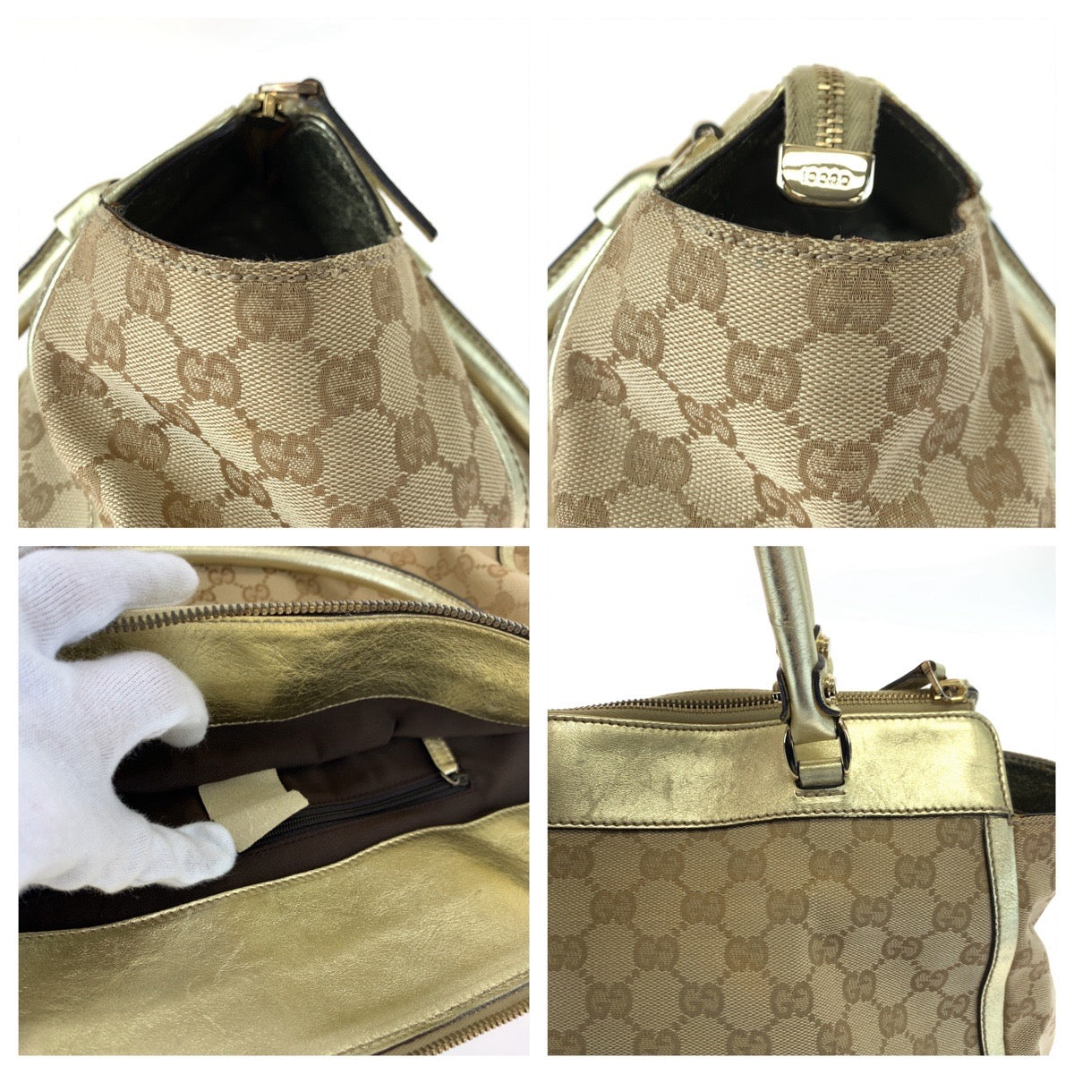 GUCCI Tote Bag 190248 GG canvas, leather Beige Gold GoldMetal Tote Bag Shoulder Bag Handbag Abbey Women Used