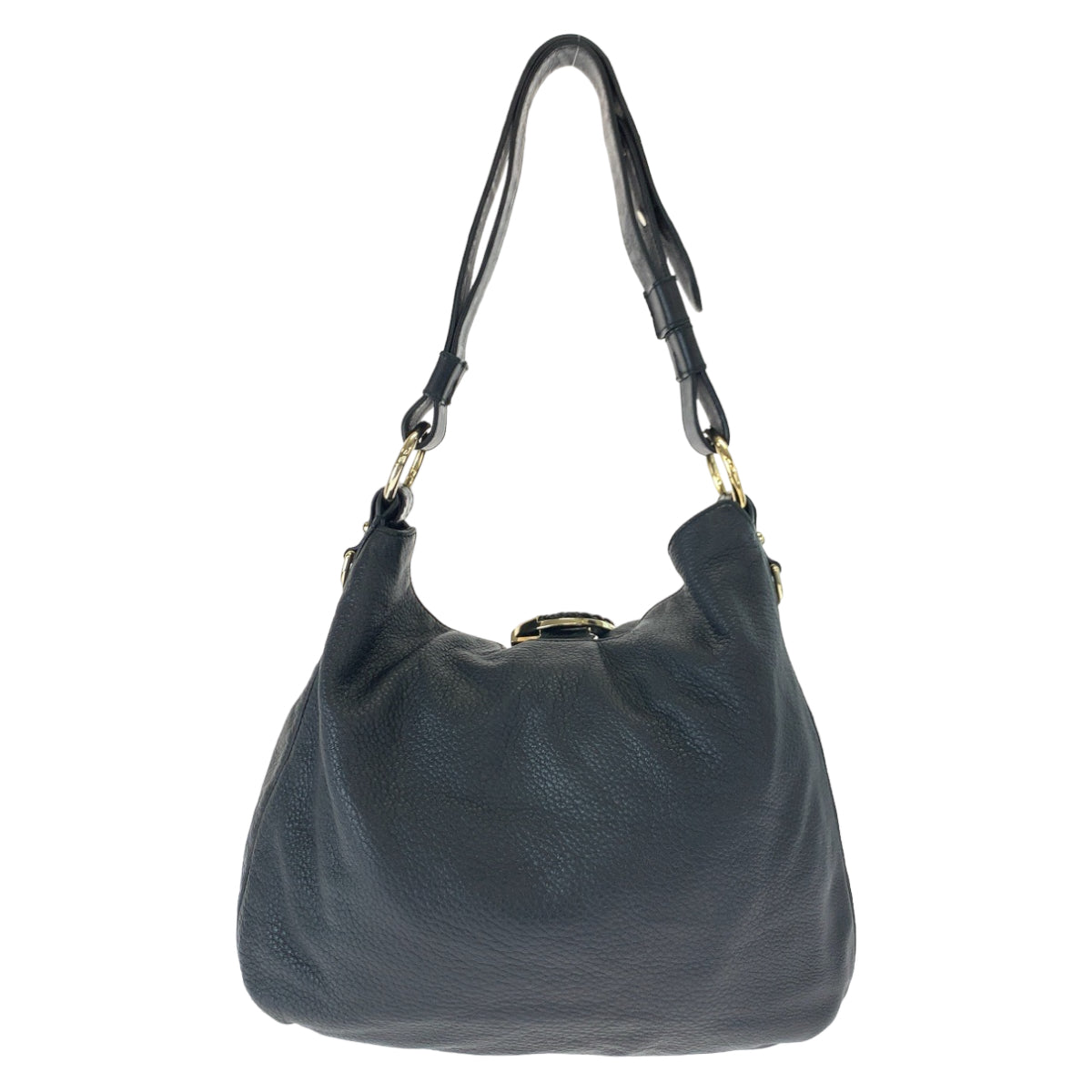 GUCCI Shoulder Bag 232931 leather Black Gold Metal Embossed Leather Shoulder Bag G Wave Hobo Women Used
