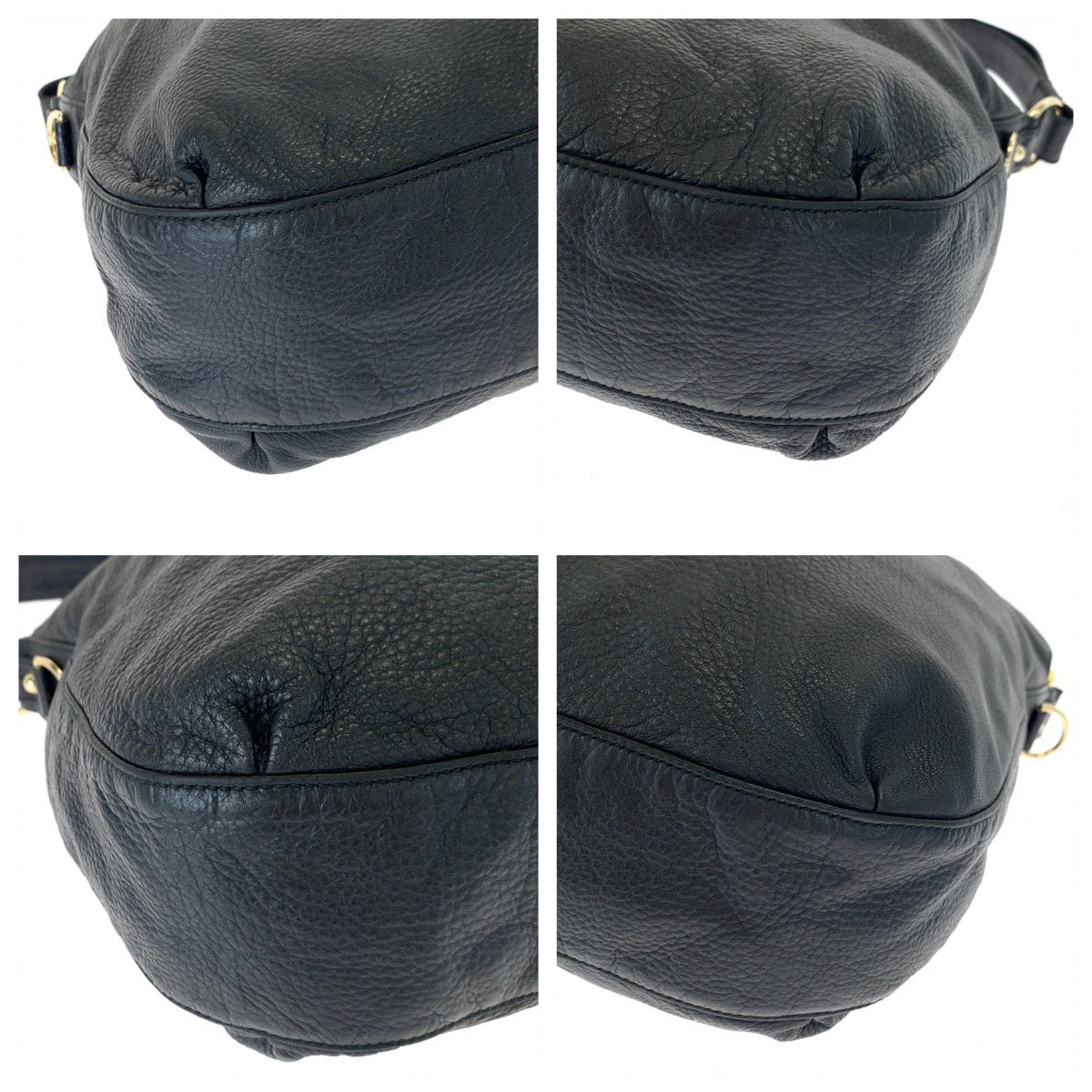GUCCI Shoulder Bag 232931 leather Black Gold Metal Embossed Leather Shoulder Bag G Wave Hobo Women Used