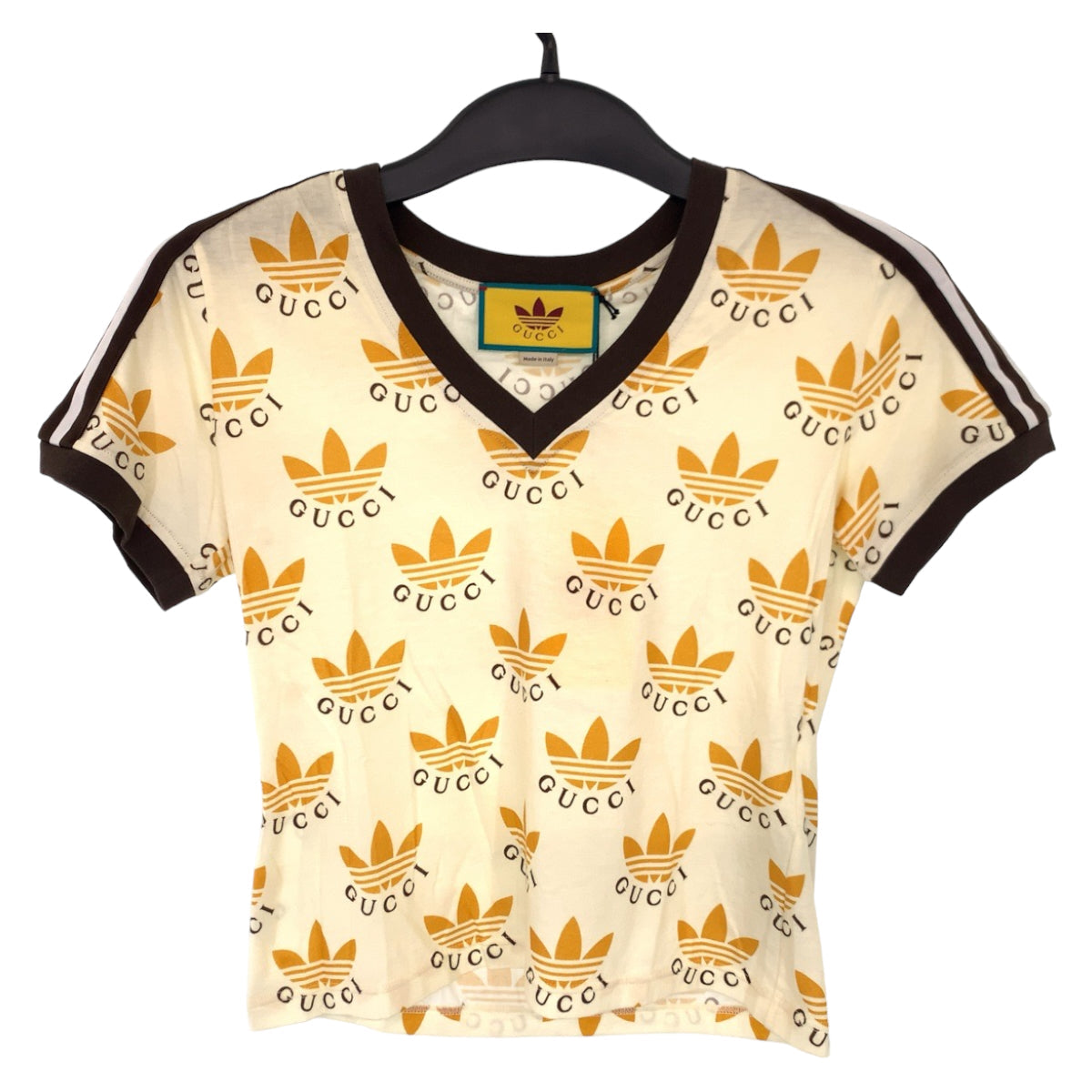 GUCCI Short sleeve T-shirt 693539 cotton Cream Orange Black Short-sleeved T-shirt, V-neck, short length adidasxGUCCI logo Women XS Used