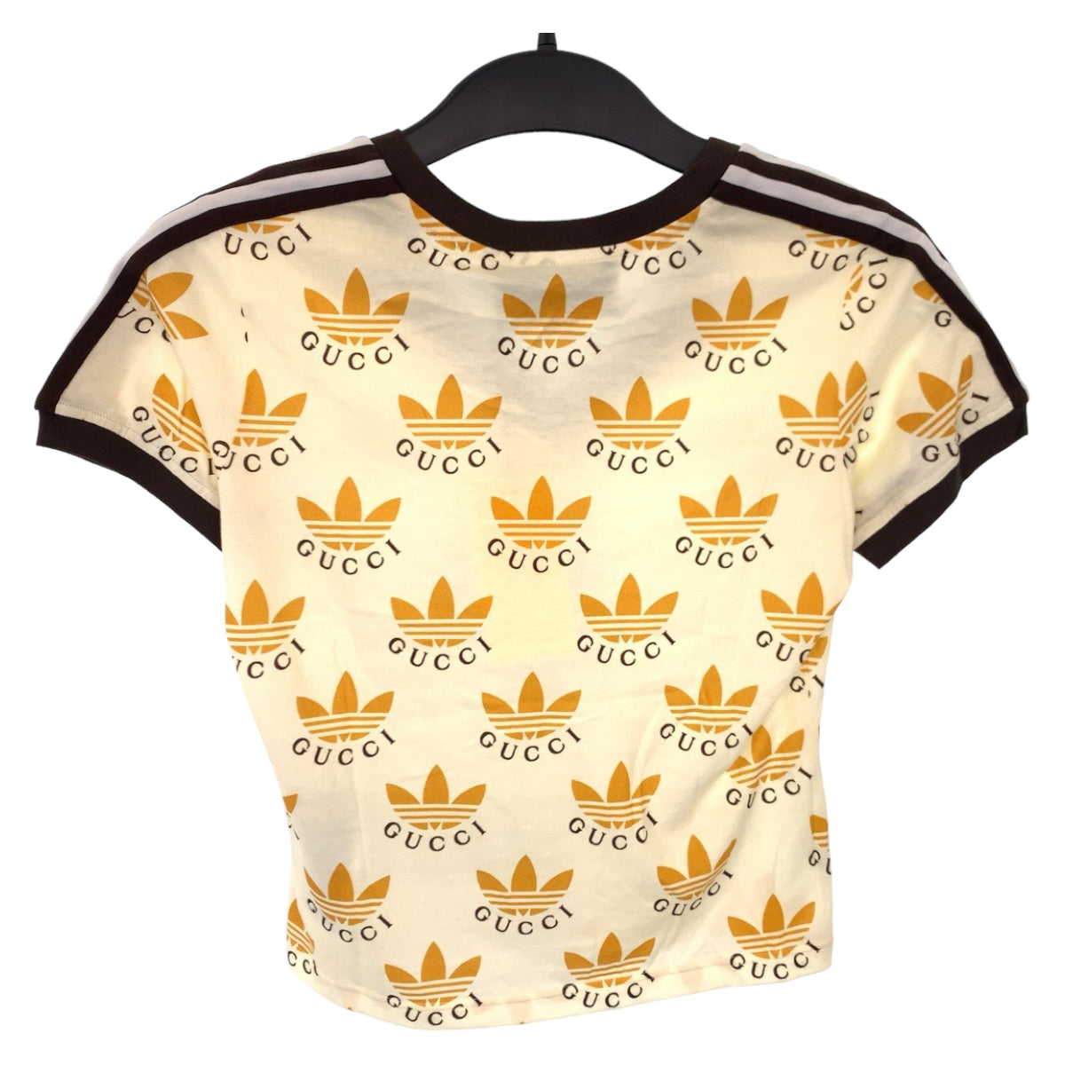 GUCCI Short sleeve T-shirt 693539 cotton Cream Orange Black Short-sleeved T-shirt, V-neck, short length adidasxGUCCI logo Women XS Used