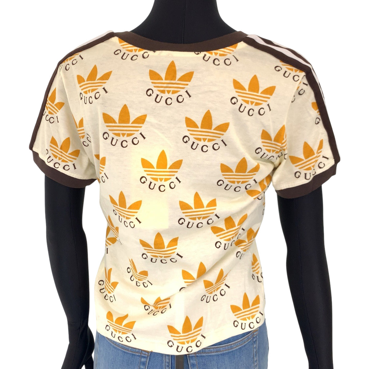 GUCCI Short sleeve T-shirt 693539 cotton Cream Orange Black Short-sleeved T-shirt, V-neck, short length adidasxGUCCI logo Women XS Used