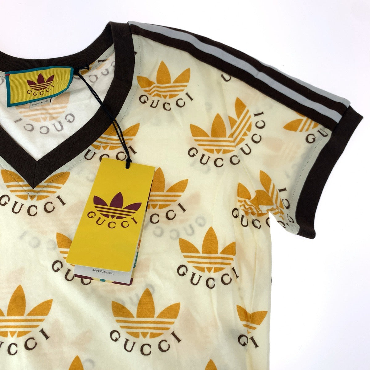 GUCCI Short sleeve T-shirt 693539 cotton Cream Orange Black Short-sleeved T-shirt, V-neck, short length adidasxGUCCI logo Women XS Used