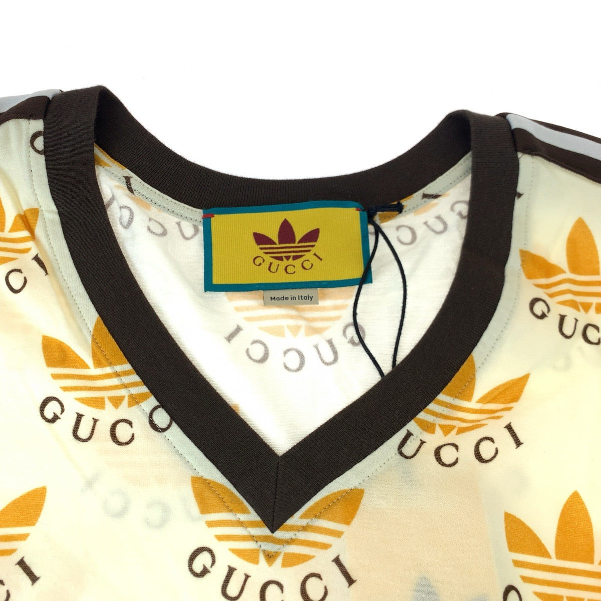 GUCCI Short sleeve T-shirt 693539 cotton Cream Orange Black Short-sleeved T-shirt, V-neck, short length adidasxGUCCI logo Women XS Used