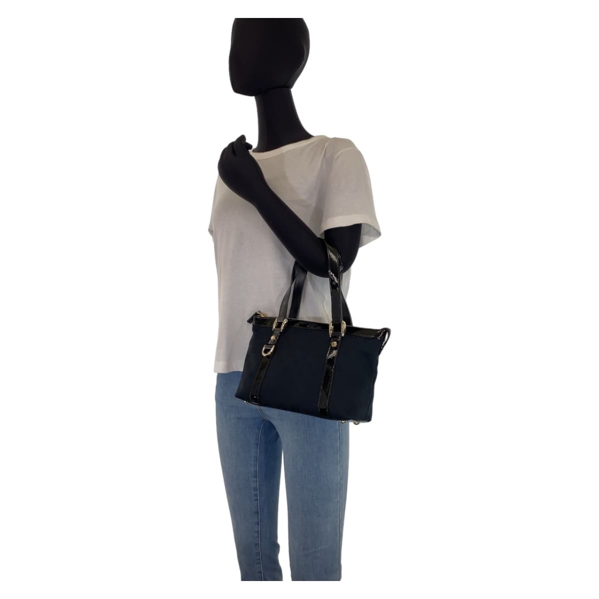 GUCCI Tote Bag 141471 GG canvas Black GoldMetal Tote Bag handbag Abbey Women Used