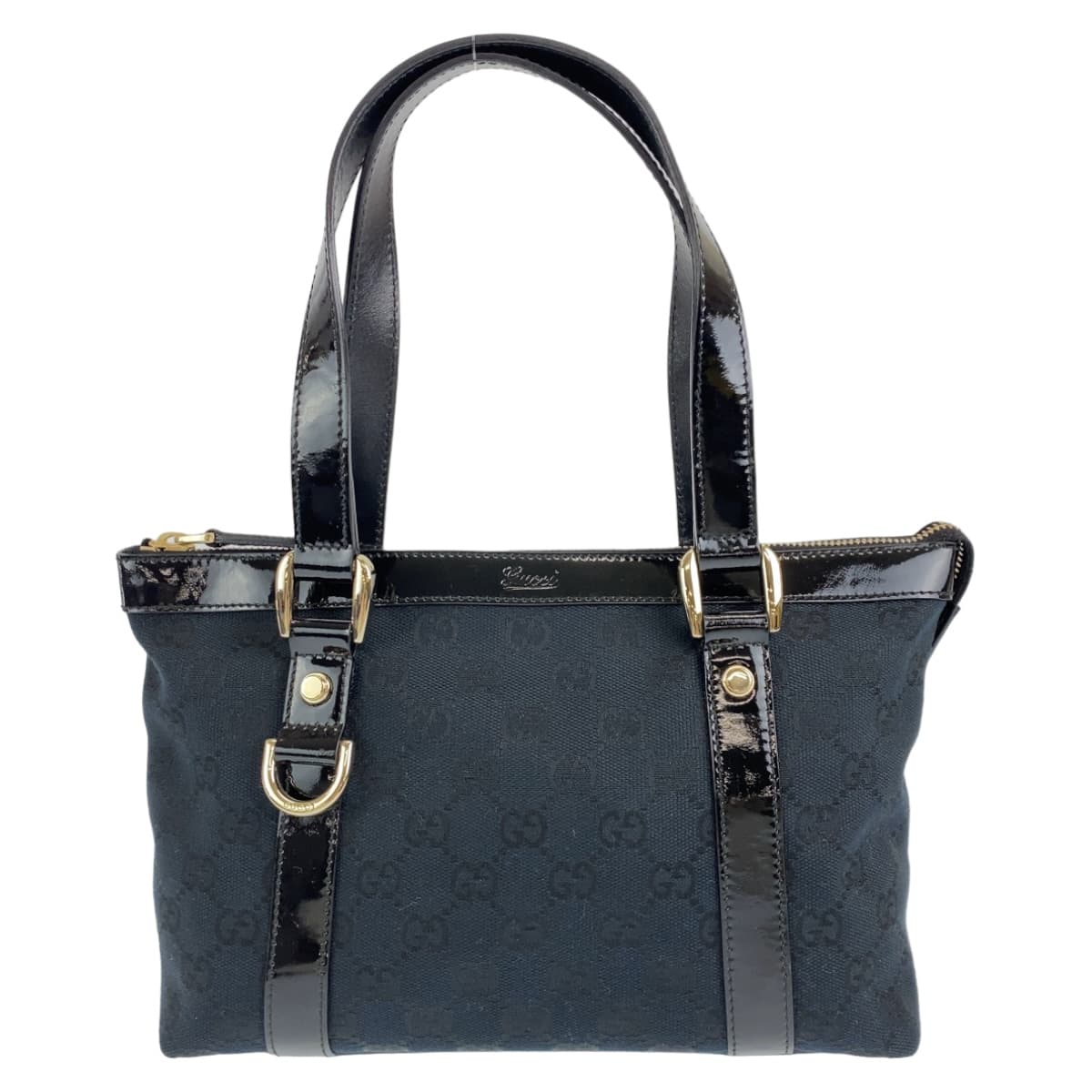 GUCCI Tote Bag 141471 GG canvas Black GoldMetal Tote Bag handbag Abbey Women Used