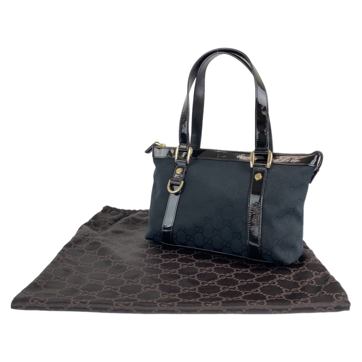GUCCI Tote Bag 141471 GG canvas Black GoldMetal Tote Bag handbag Abbey Women Used