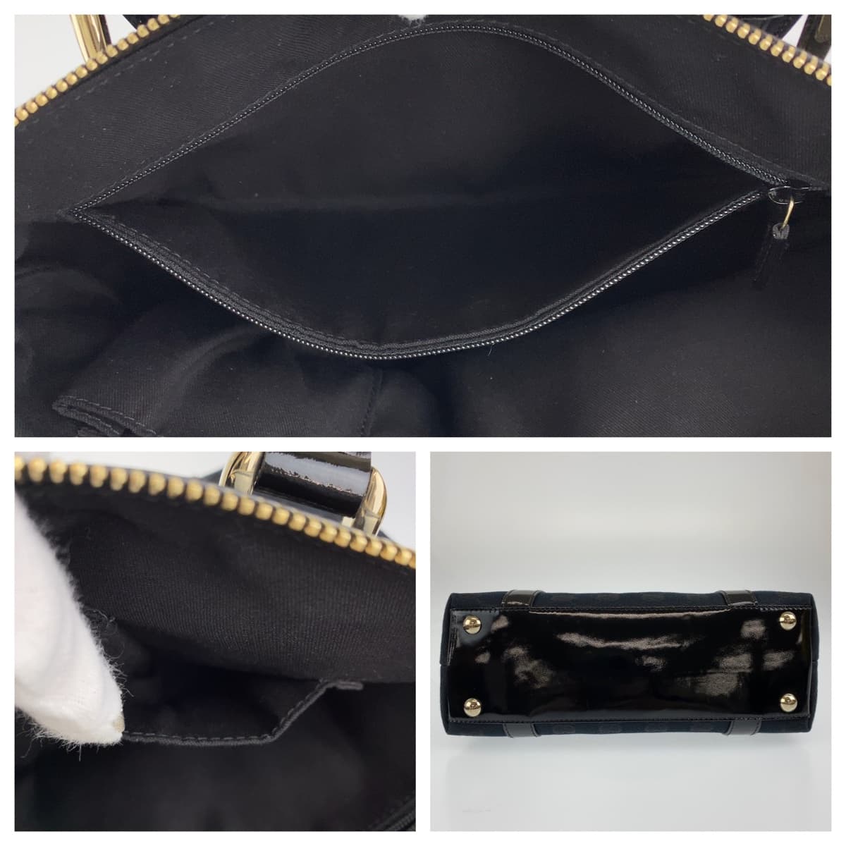 GUCCI Tote Bag 141471 GG canvas Black GoldMetal Tote Bag handbag Abbey Women Used