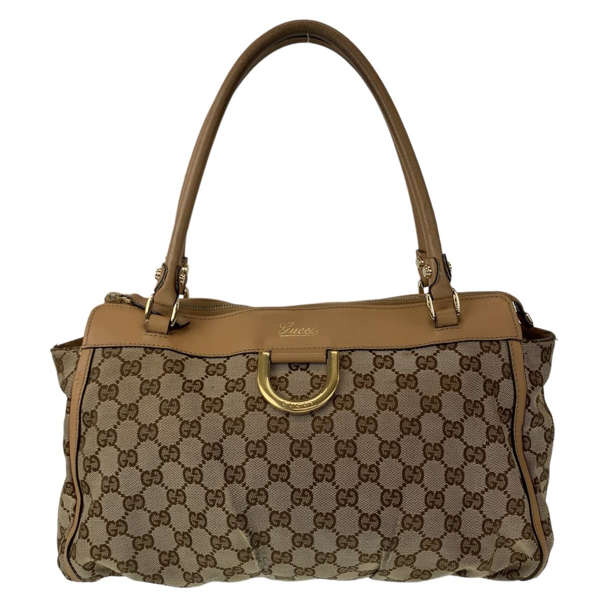 GUCCI Tote Bag 189831 GG canvas, leather Beige Brown Gold Metal Tote Bag Shoulder Bag Handbag Abbey Women Used