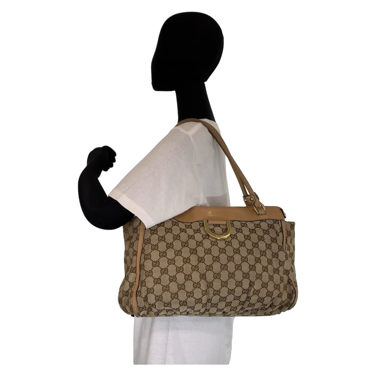 GUCCI Tote Bag 189831 GG canvas, leather Beige Brown Gold Metal Tote Bag Shoulder Bag Handbag Abbey Women Used