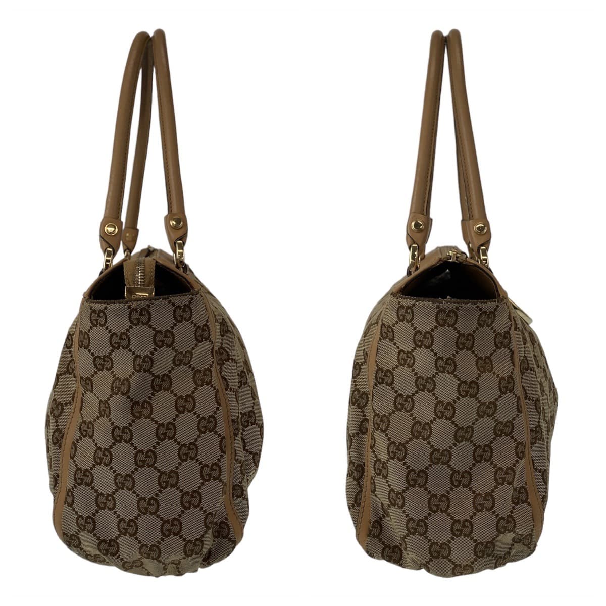 GUCCI Tote Bag 189831 GG canvas, leather Beige Brown Gold Metal Tote Bag Shoulder Bag Handbag Abbey Women Used