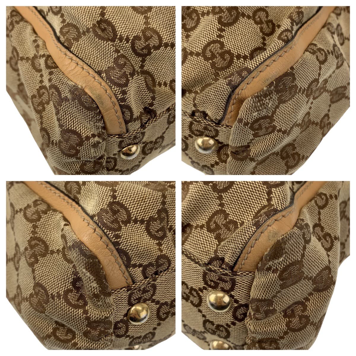 GUCCI Tote Bag 189831 GG canvas, leather Beige Brown Gold Metal Tote Bag Shoulder Bag Handbag Abbey Women Used