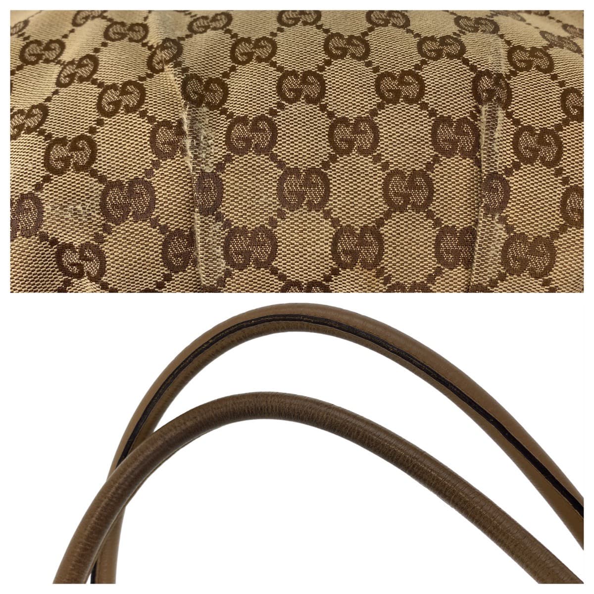 GUCCI Tote Bag 189831 GG canvas, leather Beige Brown Gold Metal Tote Bag Shoulder Bag Handbag Abbey Women Used
