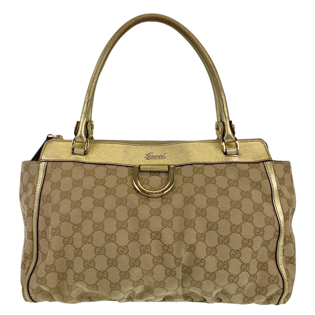 GUCCI Tote Bag 189831 GG canvas Beige Gold Metal Tote Bag Shoulder Bag Abbey Women Used
