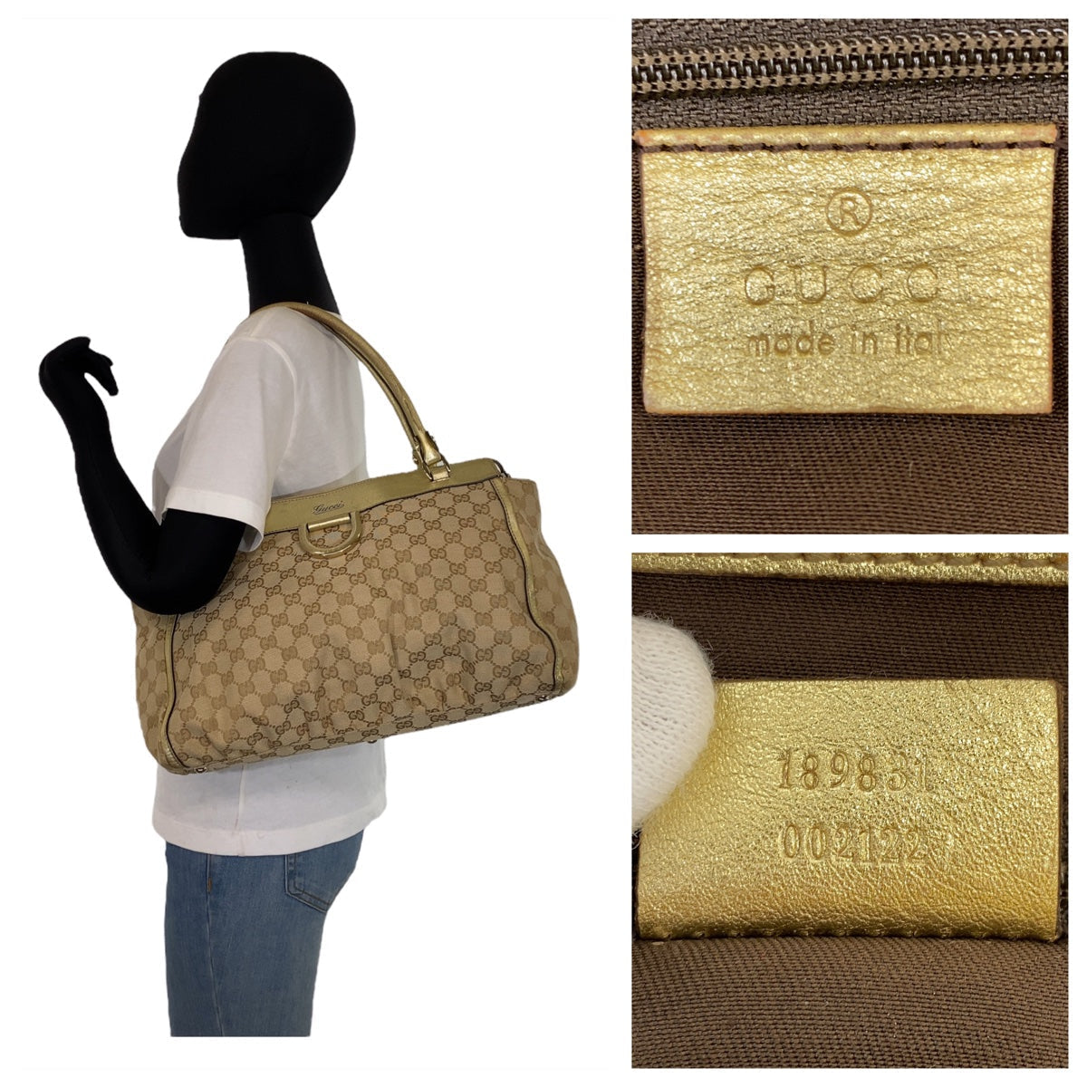 GUCCI Tote Bag 189831 GG canvas Beige Gold Metal Tote Bag Shoulder Bag Abbey Women Used