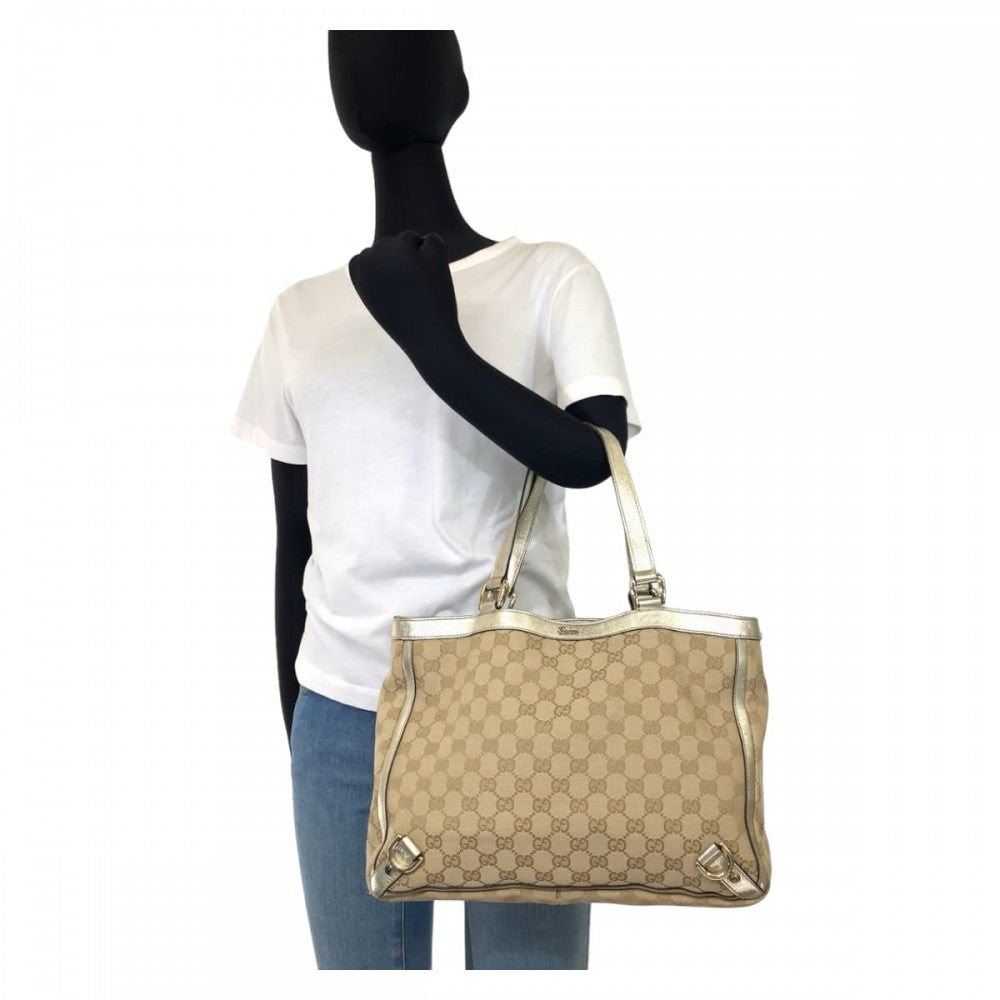 GUCCI Tote Bag 170004 GG canvas, leather beige gold gold Tote Bag Handbag Shoulder Bag Abbey Women Used