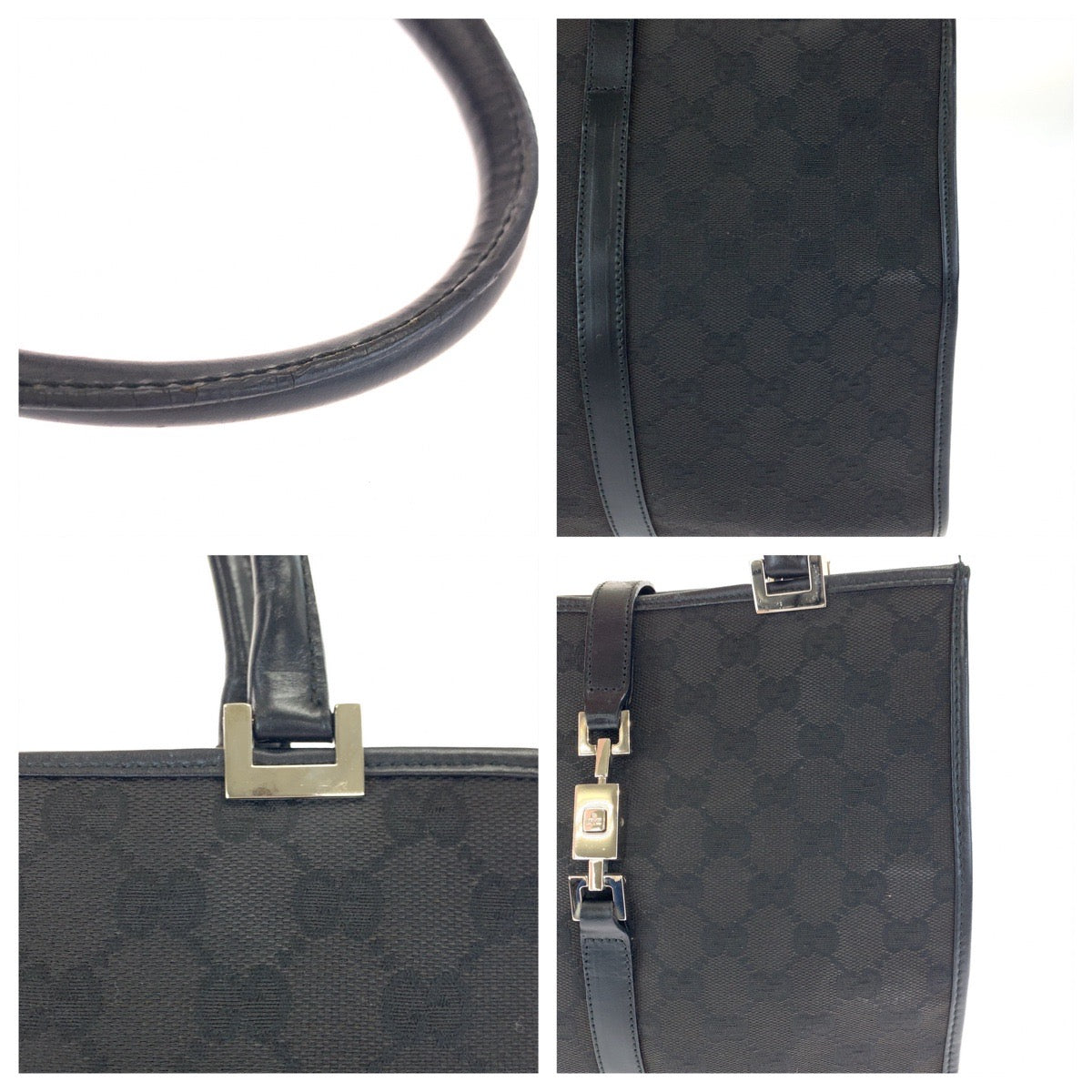 GUCCI Tote Bag 002 1065 GG canvas Black SilverMetal Tote Bag handbag Jackie Women Used