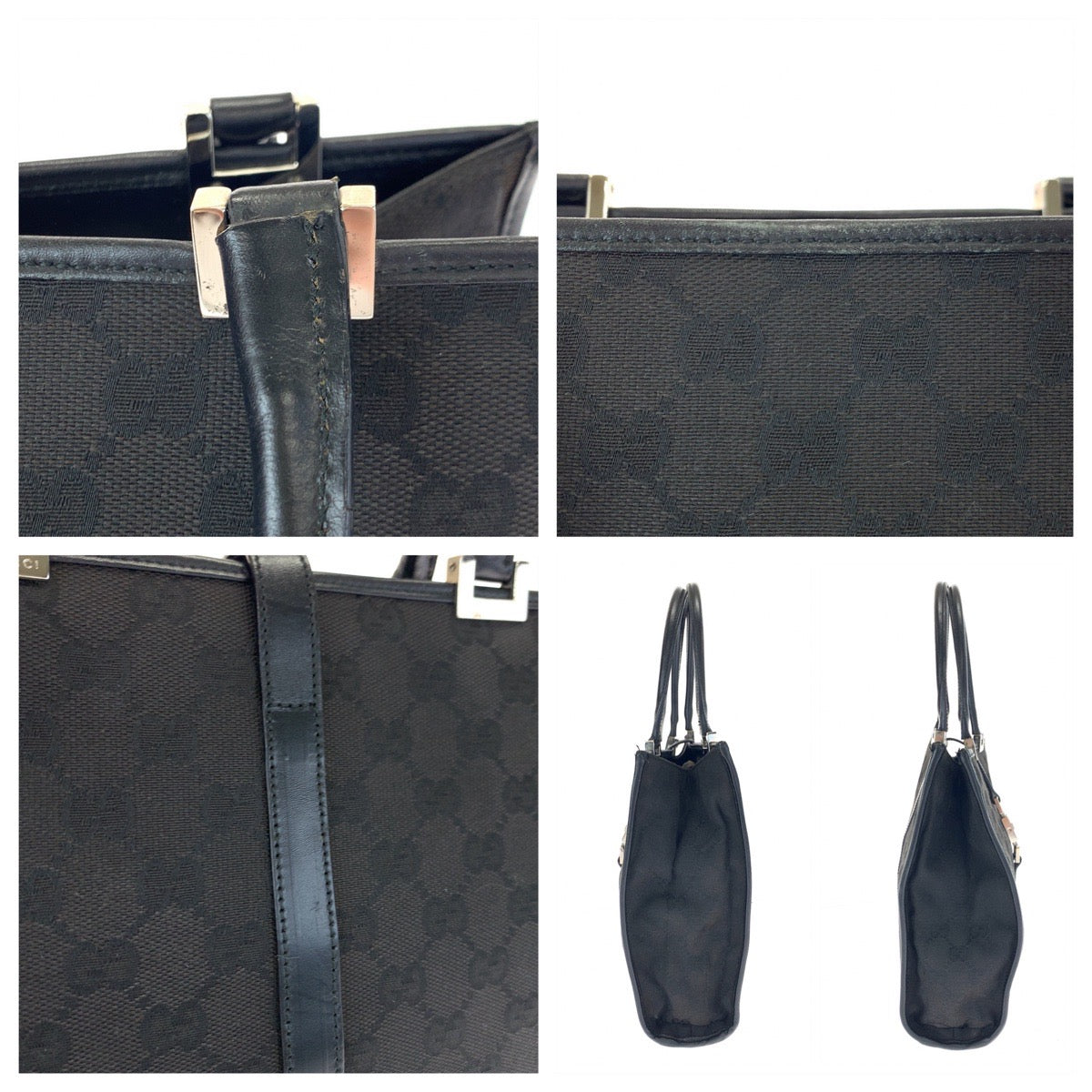 GUCCI Tote Bag 002 1065 GG canvas Black SilverMetal Tote Bag handbag Jackie Women Used