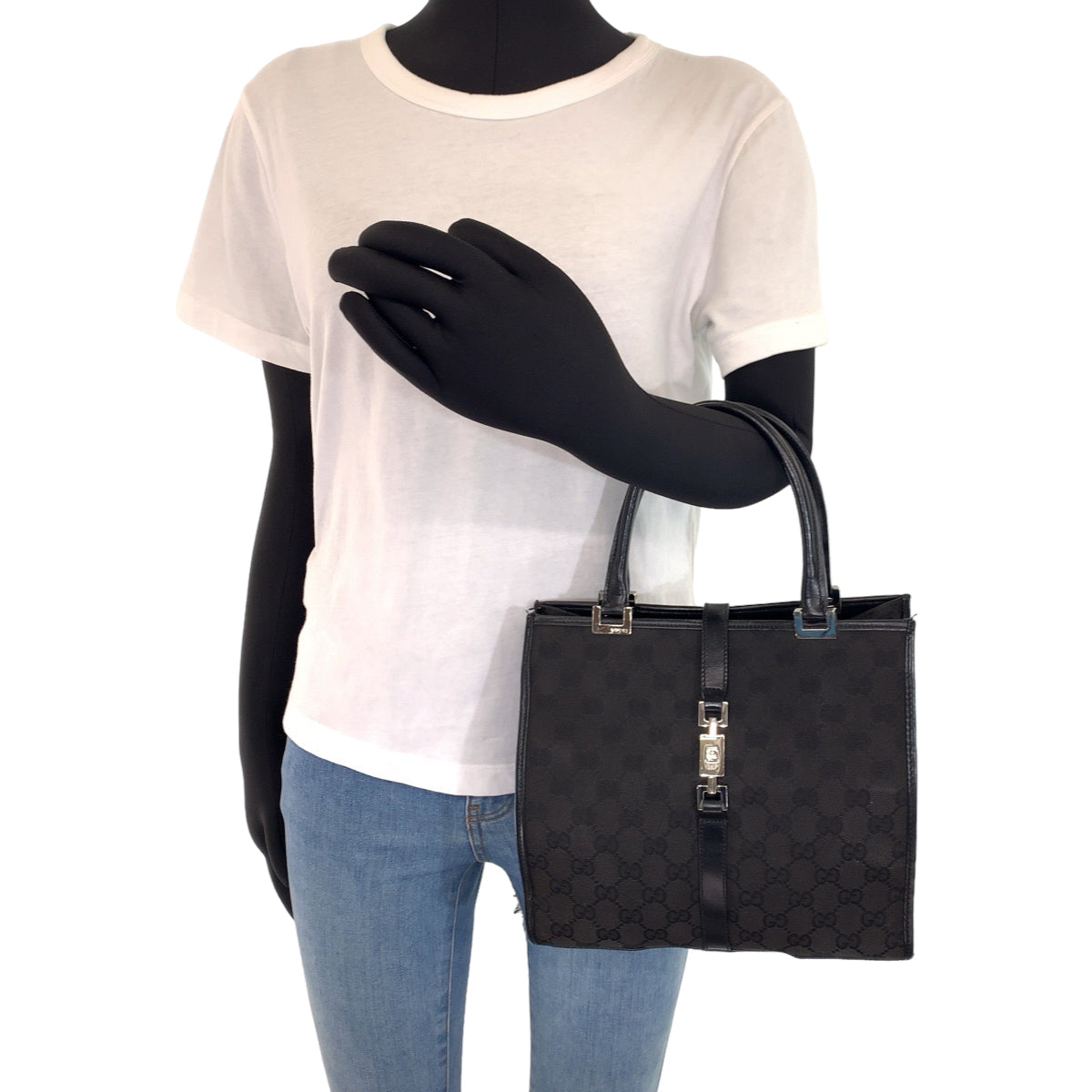 GUCCI Tote Bag 002 1065 GG canvas Black SilverMetal Tote Bag handbag Jackie Women Used