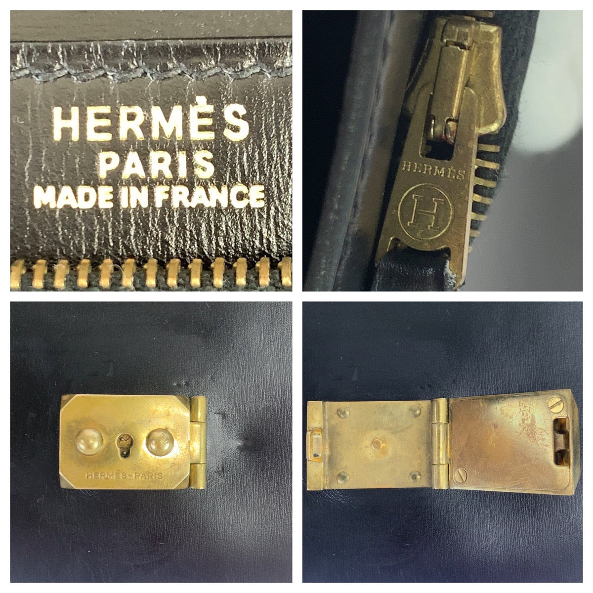 HERMES Clutch bag Box scarf Black GoldMetal Clutch bag business bag Pochette jet mens Used
