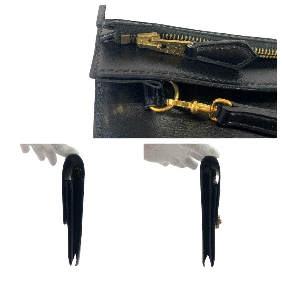 HERMES Clutch bag Box scarf Black GoldMetal Clutch bag business bag Pochette jet mens Used