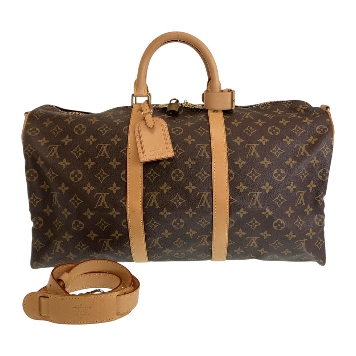 LOUIS VUITTON Boston Duffel bag M41416 PVC Brown Beige Gold Metal Monogram Keepall bandouliere50