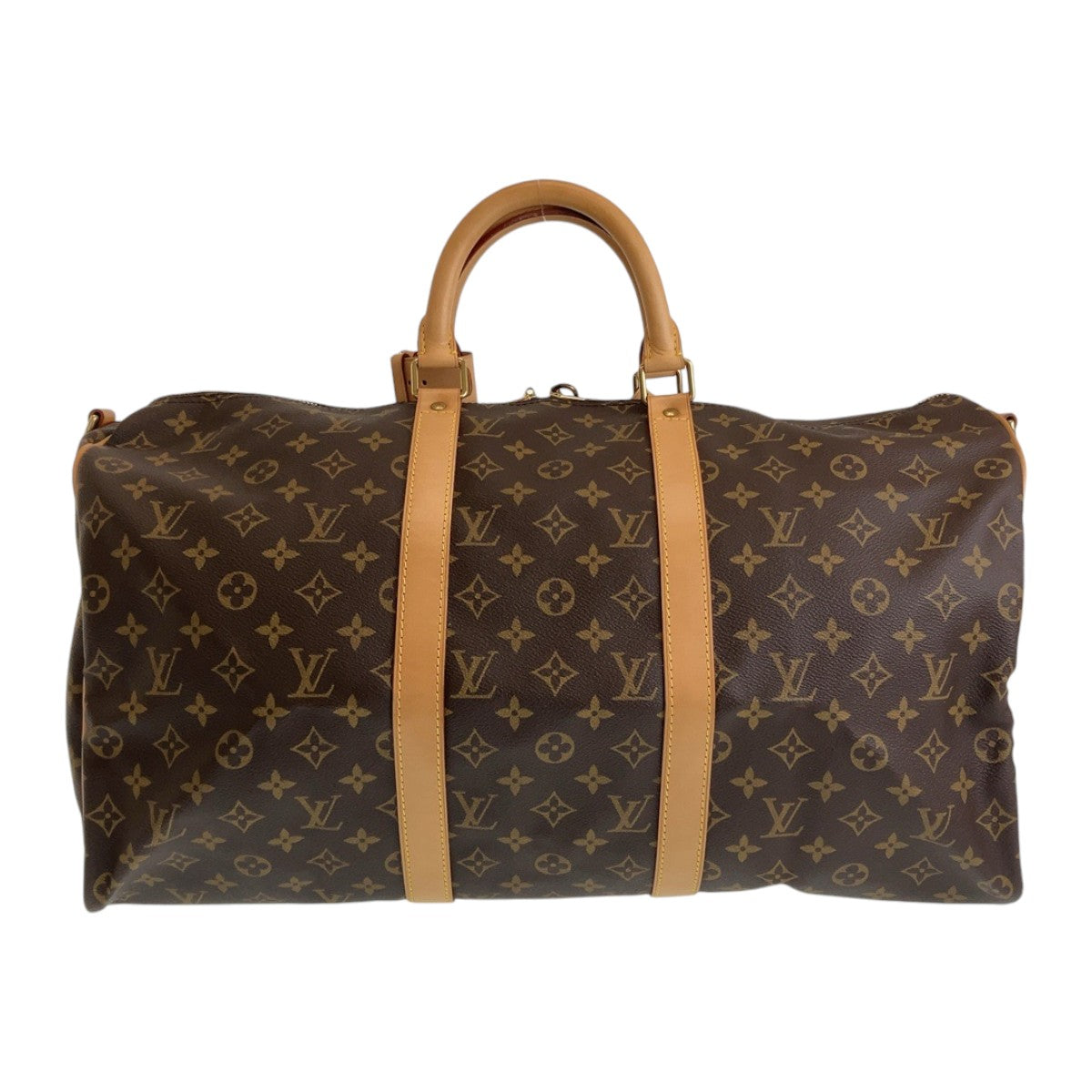 LOUIS VUITTON Boston Duffel bag M41416 PVC Brown Beige Gold Metal Monogram Keepall bandouliere50
