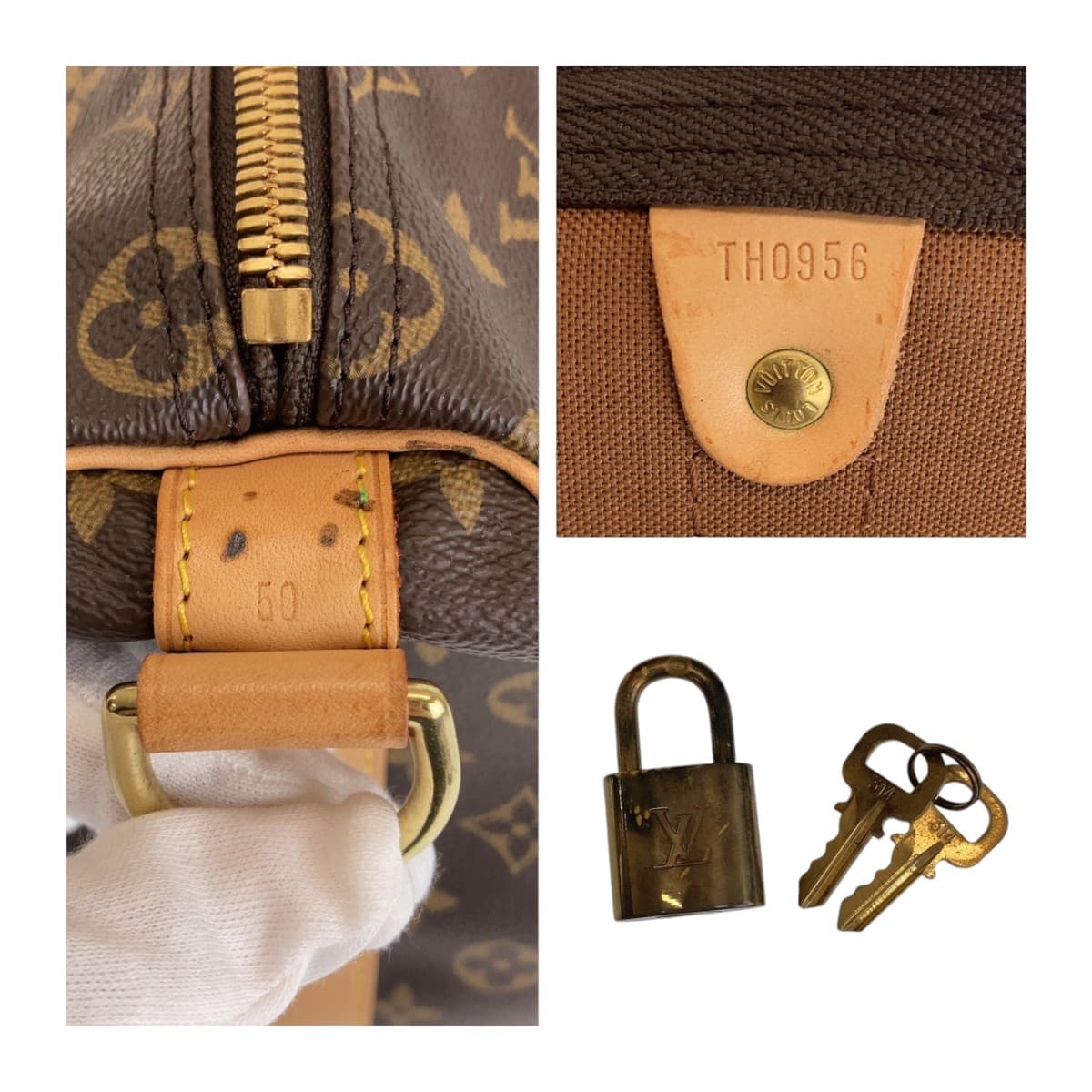 LOUIS VUITTON Boston Duffel bag M41416 PVC Brown Beige Gold Metal Monogram Keepall bandouliere50