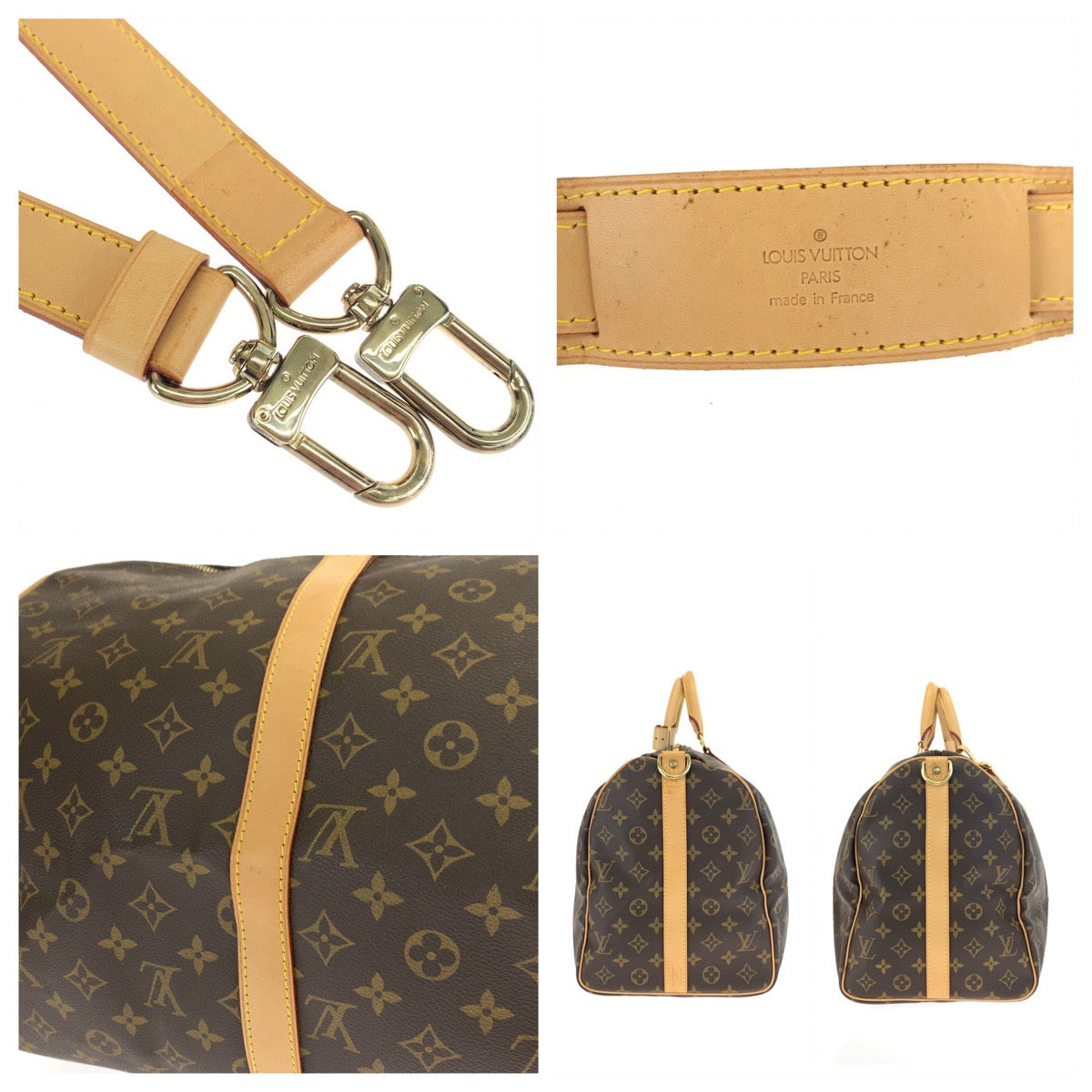 LOUIS VUITTON Boston Duffel bag M41416 PVC Brown Beige Gold Metal Monogram Keepall bandouliere50