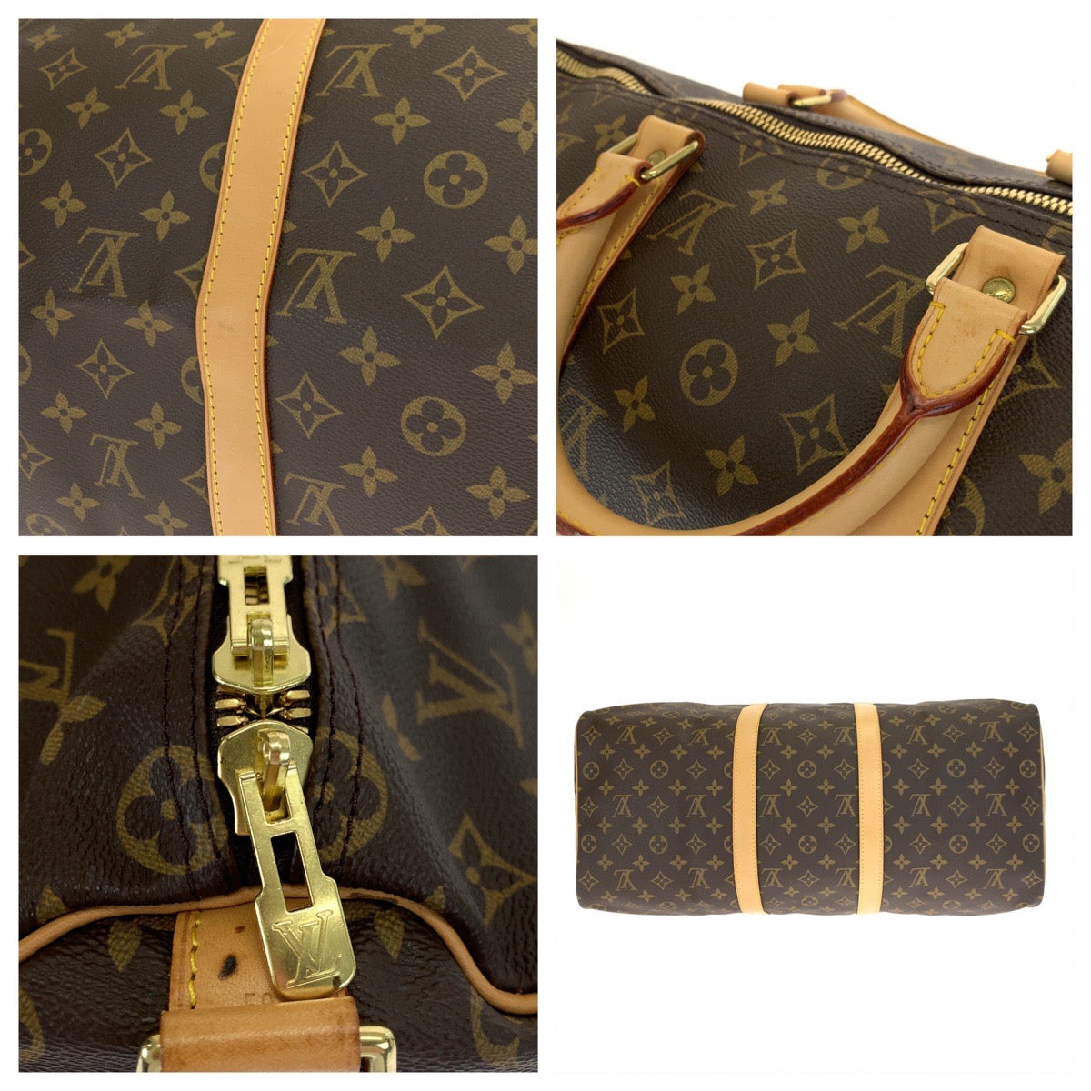 LOUIS VUITTON Boston Duffel bag M41416 PVC Brown Beige Gold Metal Monogram Keepall bandouliere50
