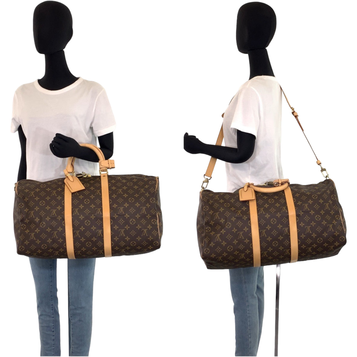 LOUIS VUITTON Boston Duffel bag M41416 PVC Brown Beige Gold Metal Monogram Keepall bandouliere50