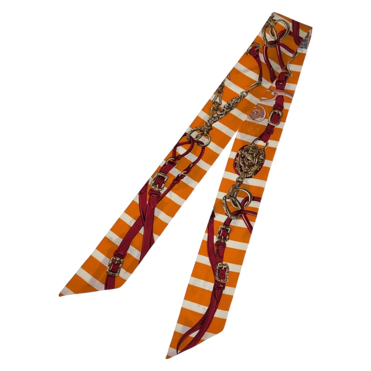 HERMES scarf silk Orange Pink Multicolor scarf ribbon Twilly BRIDES de GALA Women Used