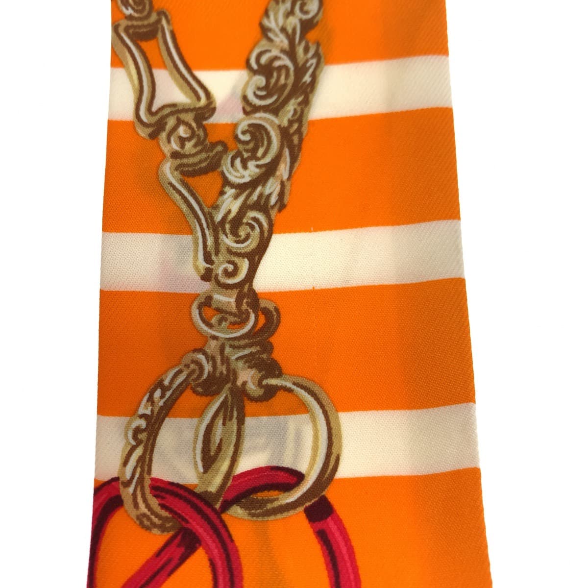 HERMES scarf silk Orange Pink Multicolor scarf ribbon Twilly BRIDES de GALA Women Used