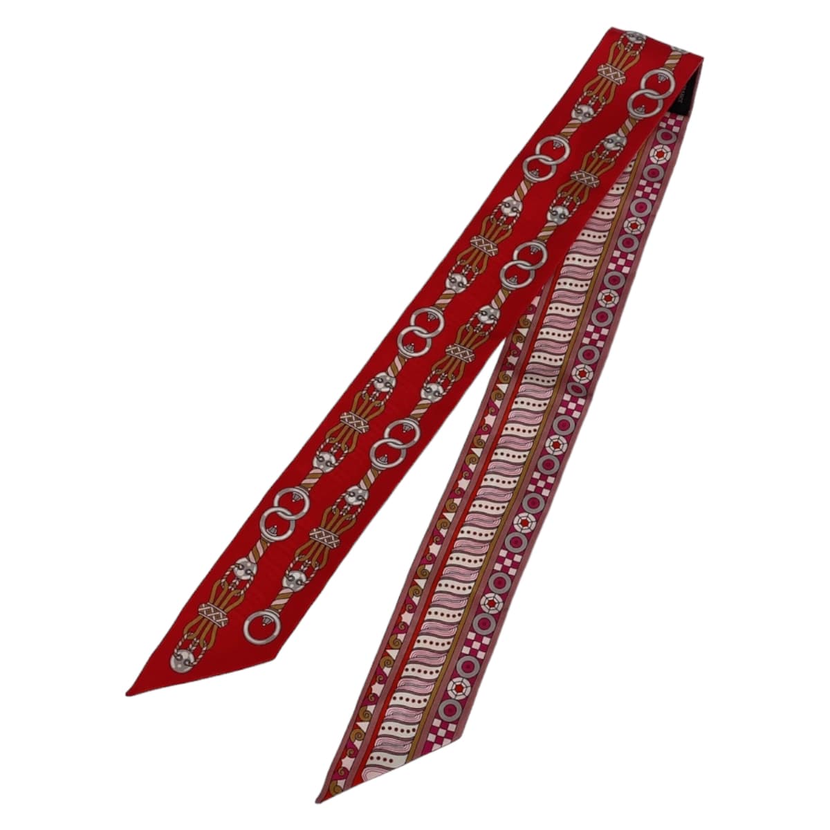 HERMES scarf silk Red Pink Multicolor scarf ribbon Twilly HARNAIS EN ROSACE Women Used