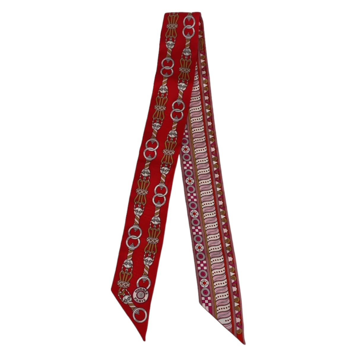 HERMES scarf silk Red Pink Multicolor scarf ribbon Twilly HARNAIS EN ROSACE Women Used
