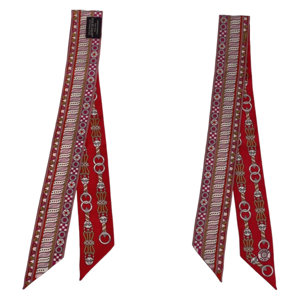 HERMES scarf silk Red Pink Multicolor scarf ribbon Twilly HARNAIS EN ROSACE Women Used