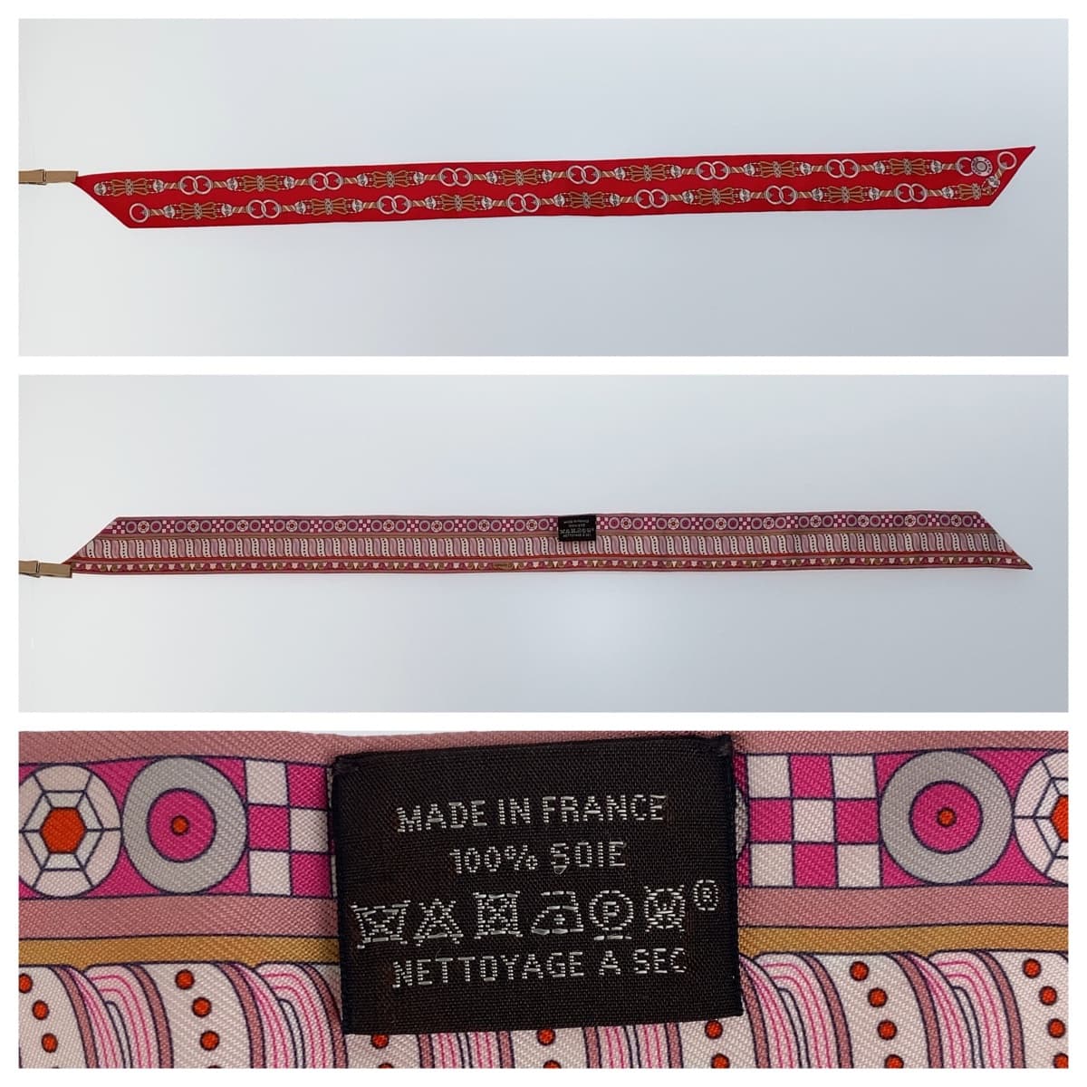 HERMES scarf silk Red Pink Multicolor scarf ribbon Twilly HARNAIS EN ROSACE Women Used